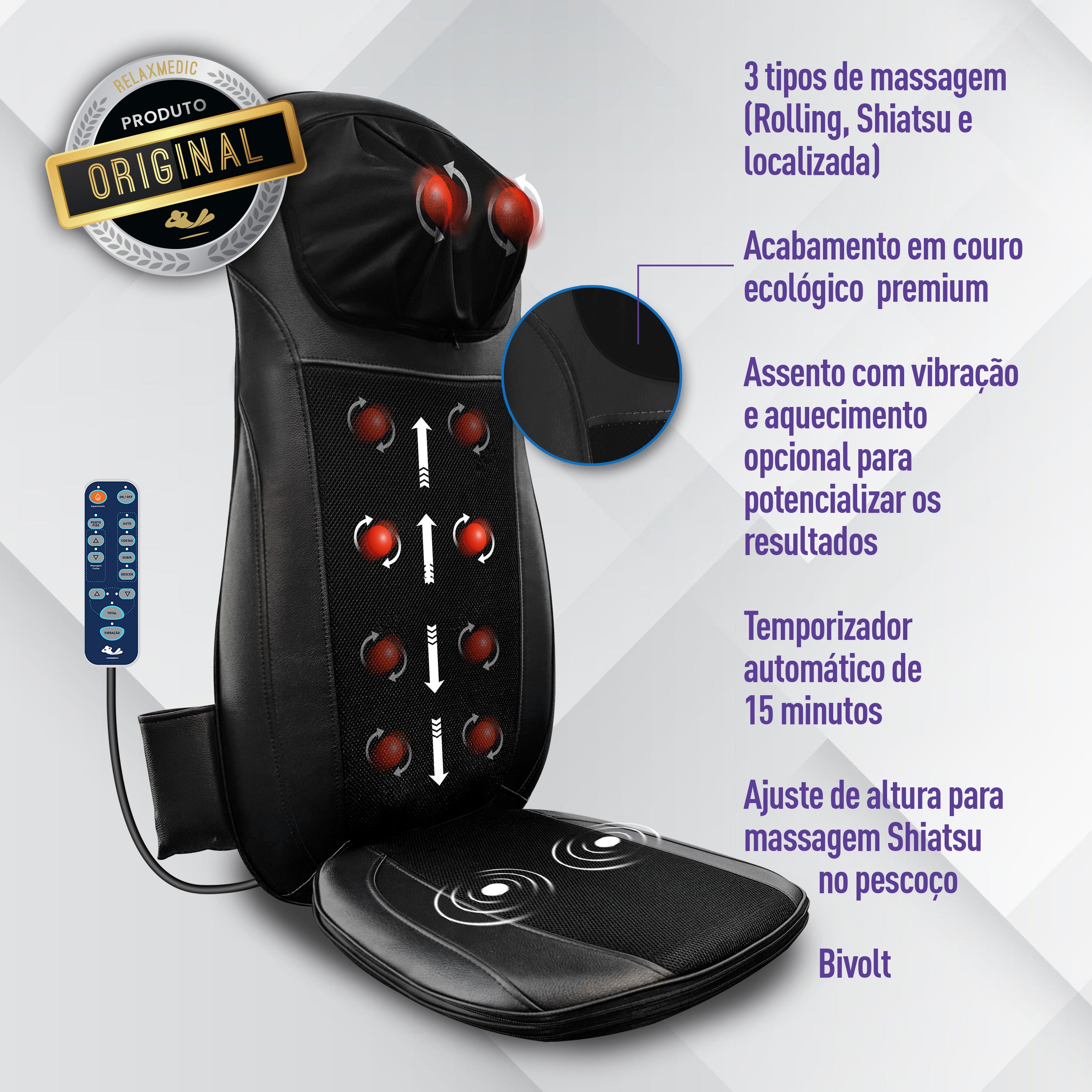 Assento Massageador Shiatsu Neck e Back